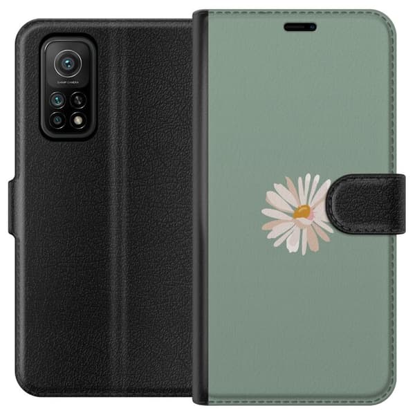 Xiaomi Mi 10T Pro 5G Tegnebogsetui Grøn Minimalblomst - stilfuld blomst på grøn baggrund