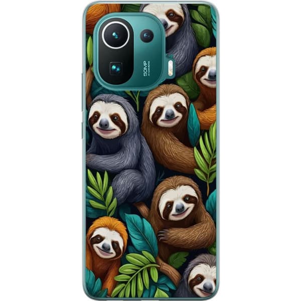 Xiaomi Mi 11 Pro Gennemsigtig cover Sengångarstil - afslappet motiv med sød dovendyr