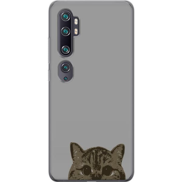 Xiaomi Mi Note 10 Genomskinligt Skal Grå Kattblick – stilren kattdesign med grå bakgrund