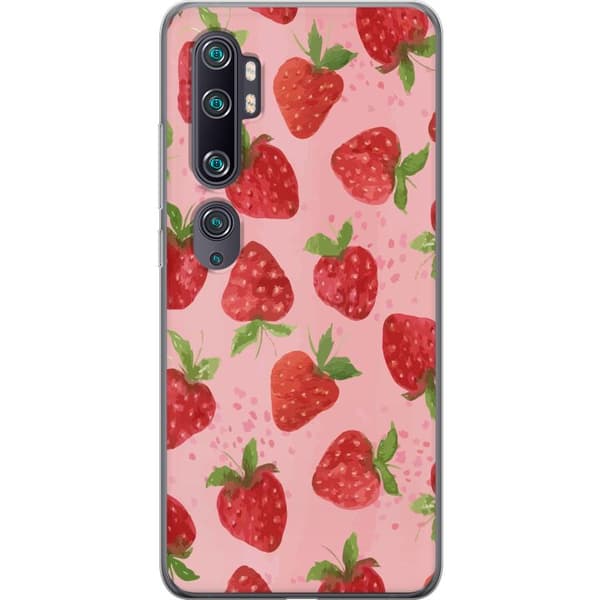Xiaomi Mi Note 10 Genomskinligt Skal Strawberry Dreams – jordgubbsmönster i retrostil