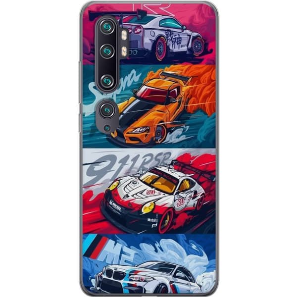 Xiaomi Mi Note 10 Läpinäkyvä kuori Nopeat Autot - Piirretty Kuvio Toiminnalla
