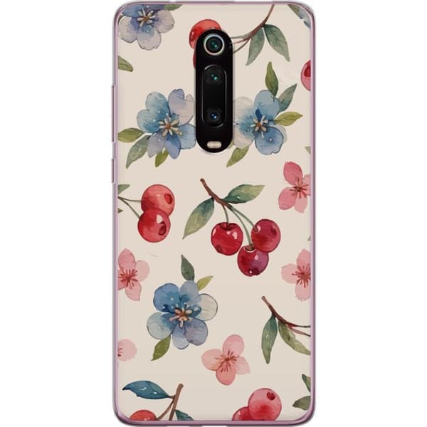 Xiaomi Mi 9T Pro  Läpinäkyvä kuori Marjat & Kukat - kuvio, jossa on sinisiä kukkia ja metsänmarjoja