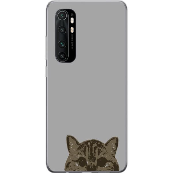 Xiaomi Mi Note 10 Lite Läpinäkyvä kuori Harmaa kissan katse - tyylikäs kissa suunnittelu harmaalla taustalla