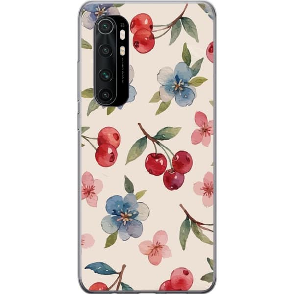 Xiaomi Mi Note 10 Lite Läpinäkyvä kuori Marjat & Kukat - kuvio, jossa on sinisiä kukkia ja metsänmarjoja