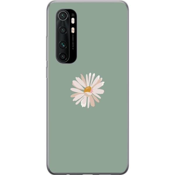 Xiaomi Mi Note 10 Lite Genomskinligt Skal Grön Minimalblomma – stilren blomma på grön bakgrund