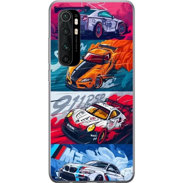 Xiaomi Mi Note 10 Lite Läpinäkyvä kuori Nopeat Autot - Piirretty Kuvio Toiminnalla