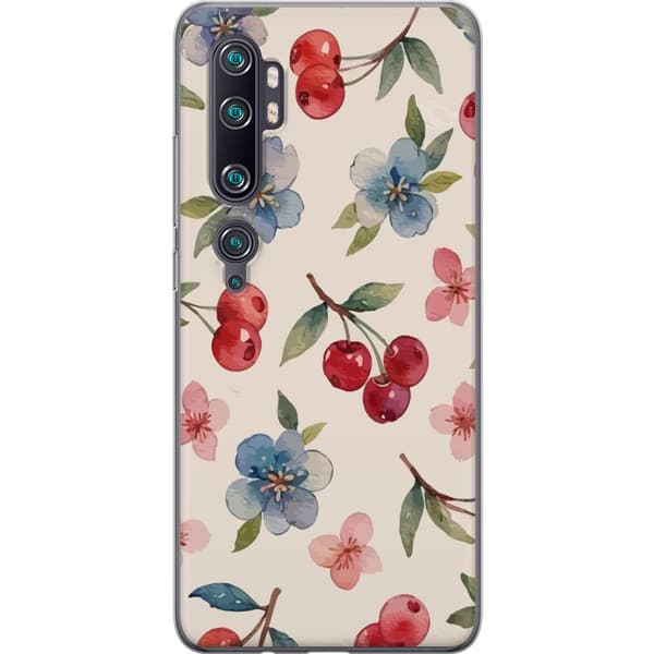 Xiaomi Mi Note 10 Pro Läpinäkyvä kuori Marjat & Kukat - kuvio, jossa on sinisiä kukkia ja metsänmarjoja