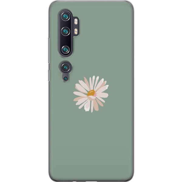 Xiaomi Mi Note 10 Pro Genomskinligt Skal Grön Minimalblomma – stilren blomma på grön bakgrund