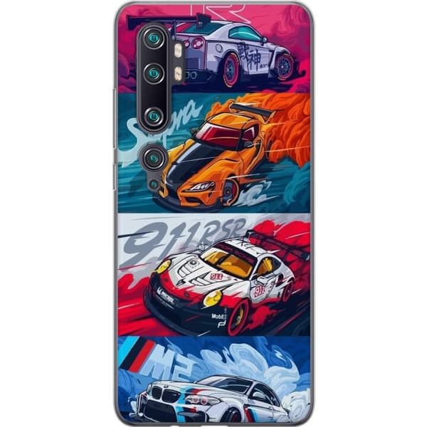 Xiaomi Mi Note 10 Pro Läpinäkyvä kuori Nopeat Autot - Piirretty Kuvio Toiminnalla