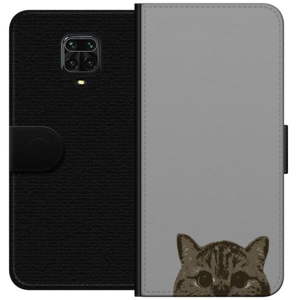 Xiaomi Redmi Note 9 Pro Lommeboketui Grå Kattblikk - stilren katte design med grå bakgrunn