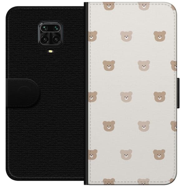 Xiaomi Redmi Note 9 Pro Lompakkokotelo Teddy-tausta - söpöt teddykarhut pehmeällä taustalla