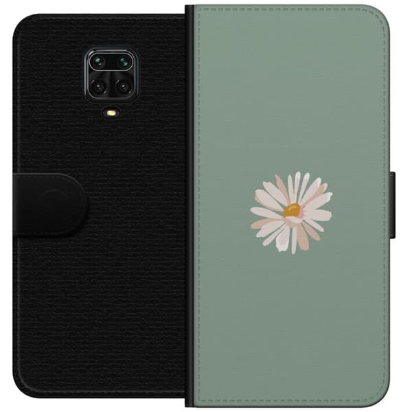 Xiaomi Redmi Note 9 Pro Plånboksfodral Grön Minimalblomma – stilren blomma på grön bakgrund