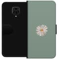 Miniatyrbild 1 av 3: Xiaomi Redmi Note 9 Pro Plånboksfodral Grön Minimalblomma – stilren blomma på grön bakgrund