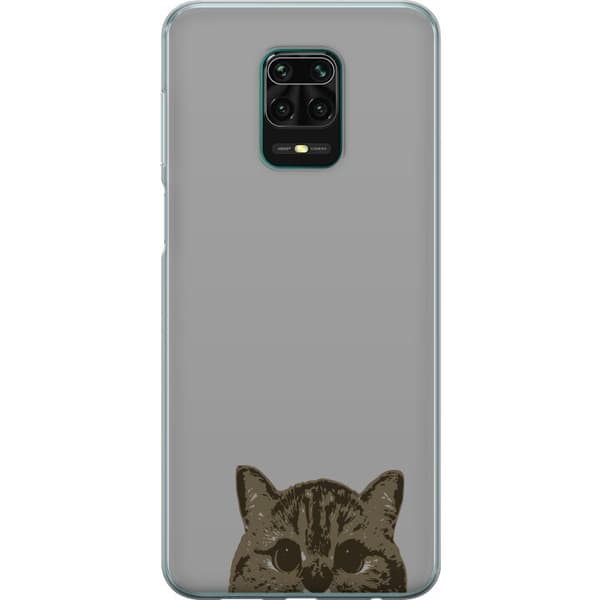 Xiaomi Redmi Note 9 Pro Genomskinligt Skal Grå Kattblick – stilren kattdesign med grå bakgrund
