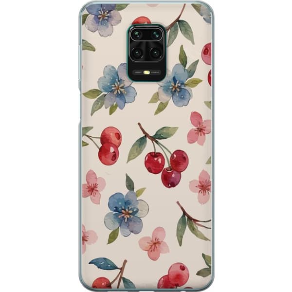 Xiaomi Redmi Note 9 Pro Genomskinligt Skal Bär & Blommor – mönster med blå blommor och skogsbär