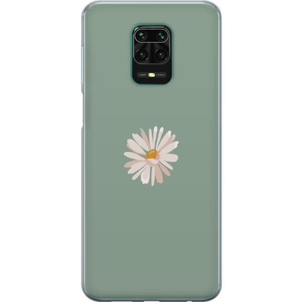 Xiaomi Redmi Note 9 Pro Genomskinligt Skal Grön Minimalblomma – stilren blomma på grön bakgrund
