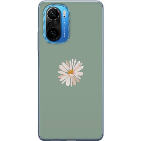 Xiaomi Poco F3 Gennemsigtig cover Grøn Minimalblomst - stilfuld blomst på grøn baggrund