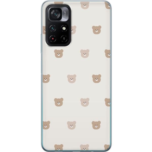 Xiaomi Poco M4 Pro 5G Genomskinligt Skal Teddy Background – gulliga nallar mot mjuk bakgrund