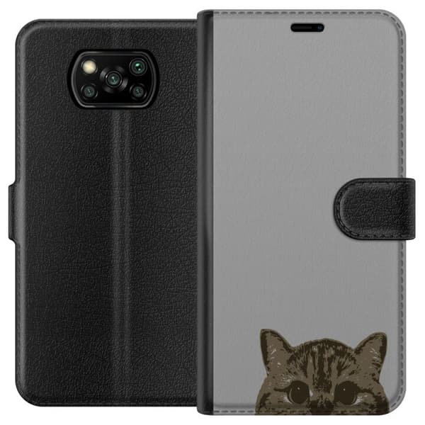 Xiaomi Poco X3 NFC Lompakkokotelo Harmaa kissan katse - tyylikäs kissa suunnittelu harmaalla taustalla