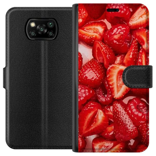 Xiaomi Poco X3 NFC Tegnebogsetui Jordbærmønster - sødt motiv med sommerstemning