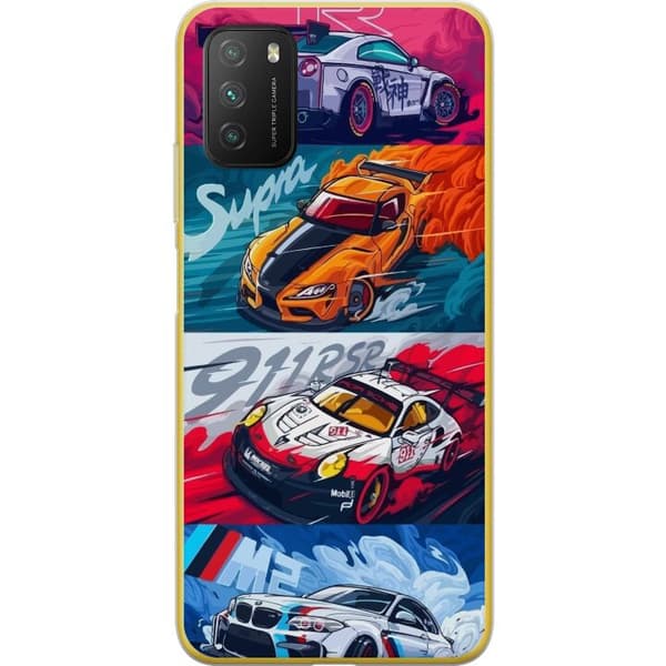 Xiaomi Poco M3 Gennemsigtig cover Hurtige Biler - Tegnet Mønster med Action