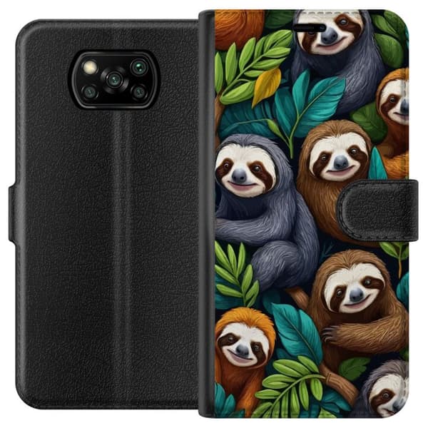 Xiaomi Poco X3 NFC Tegnebogsetui Sengångarstil - afslappet motiv med sød dovendyr