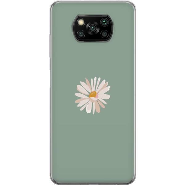 Xiaomi Poco X3 NFC Genomskinligt Skal Grön Minimalblomma – stilren blomma på grön bakgrund
