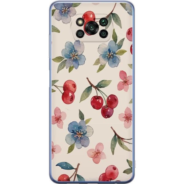 Xiaomi Poco X3 Pro Läpinäkyvä kuori Marjat & Kukat - kuvio, jossa on sinisiä kukkia ja metsänmarjoja