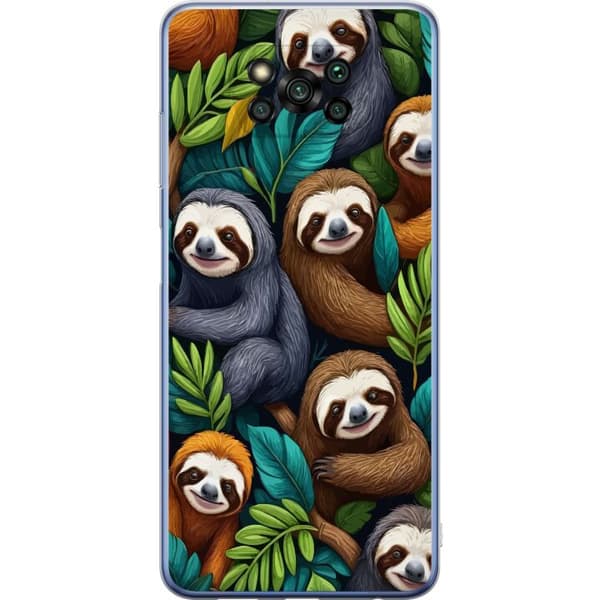 Xiaomi Poco X3 Pro Gennemsigtig cover Sengångarstil - afslappet motiv med sød dovendyr
