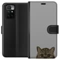 Miniatyrbild 1 av 3: Xiaomi Redmi 10 Plånboksfodral Grå Kattblick – stilren kattdesign med grå bakgrund