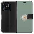 Miniatyrbillede 1 af 3: Xiaomi Redmi 10C Tegnebogsetui Grøn Minimalblomst - stilfuld blomst på grøn baggrund