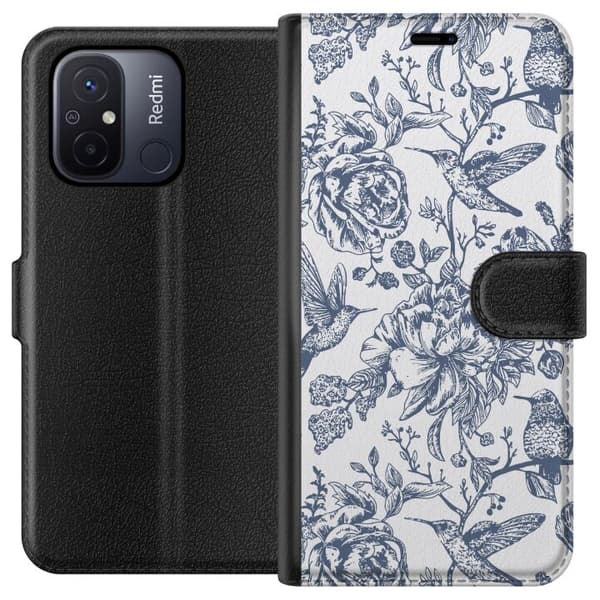 Xiaomi Redmi 12C Plånboksfodral Blomster & Fåglar – romantiskt mönster i vintage-stil