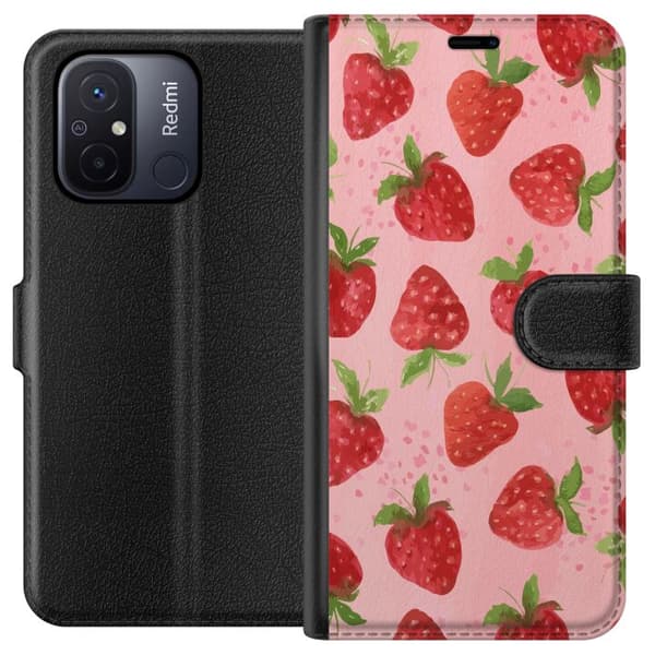 Xiaomi Redmi 12C Plånboksfodral Strawberry Dreams – jordgubbsmönster i retrostil