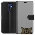 Miniatyrbild 1 av 3: Xiaomi Redmi 9 Plånboksfodral Grå Kattblick – stilren kattdesign med grå bakgrund