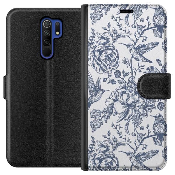 Xiaomi Redmi 9 Tegnebogsetui Blomster & Fugle - Romantisk Vintage-stil Mønster