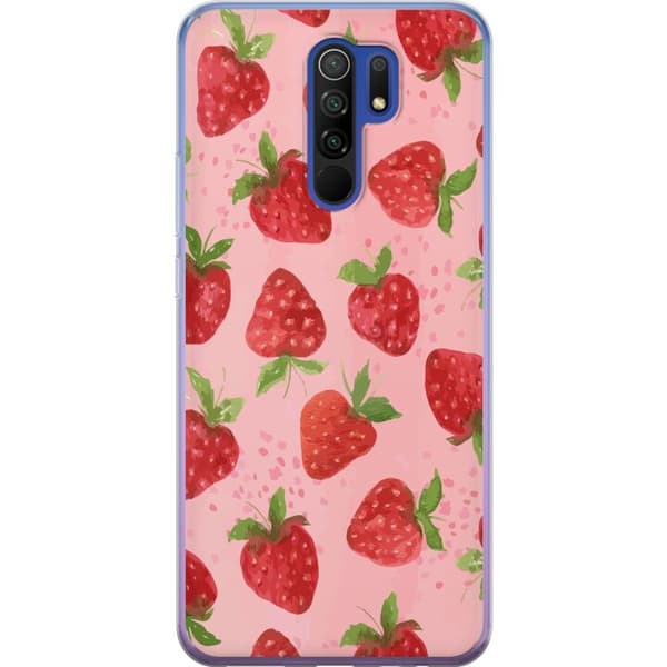 Xiaomi Redmi 9 Gennemsigtig cover Jordbærdrømme - Retro-stil jordbærmønster