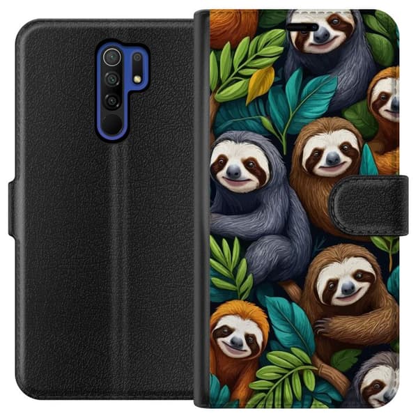 Xiaomi Redmi 9 Tegnebogsetui Sengångarstil - afslappet motiv med sød dovendyr