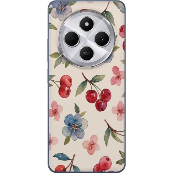 Xiaomi Redmi 14C Gjennomsiktig deksel Bær & Blomster - mønster med blå blomster og skogsbær