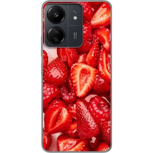 Xiaomi Redmi 13C Gjennomsiktig deksel Jordbærmønster - søtt motiv med sommerfølelse