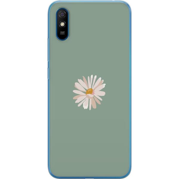 Xiaomi Redmi 9A Läpinäkyvä kuori Vihreä Minimalikukka - tyylikäs kukka vihreällä taustalla