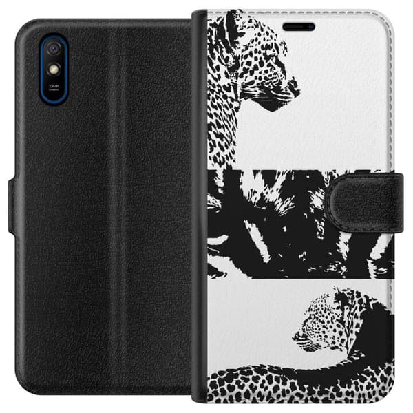 Xiaomi Redmi 9A Plånboksfodral Leopard Faces – trendigt mönster med leopardansikten