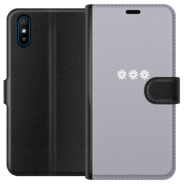 Xiaomi Redmi 9A Tegnebogsetui Lilla Blomminimalisme - stilfuldt blomstermotiv på lilla baggrund