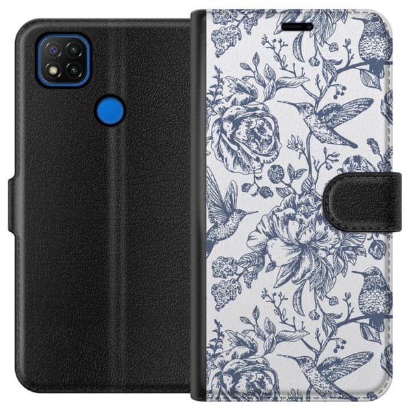 Xiaomi Redmi 9C Tegnebogsetui Blomster & Fugle - Romantisk Vintage-stil Mønster