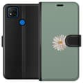 Miniatyrbild 1 av 3: Xiaomi Redmi 9C Plånboksfodral Grön Minimalblomma – stilren blomma på grön bakgrund