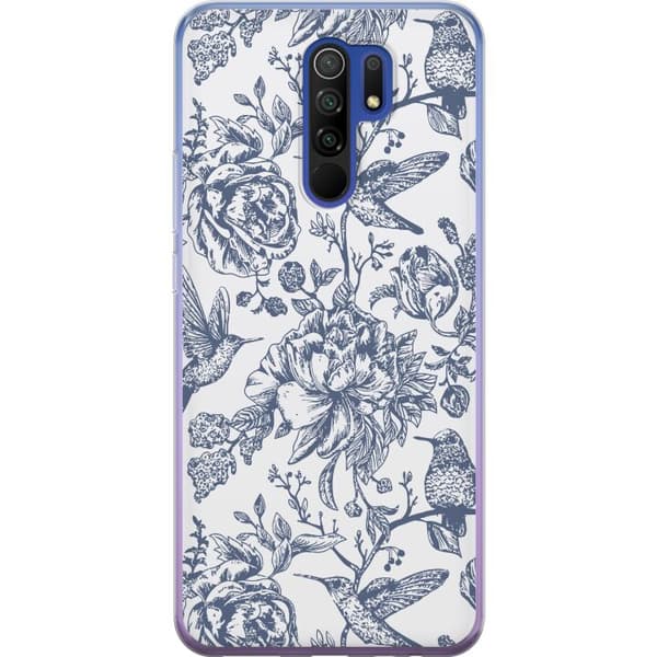 Xiaomi Redmi 9 Genomskinligt Skal Blomster & Fåglar – romantiskt mönster i vintage-stil