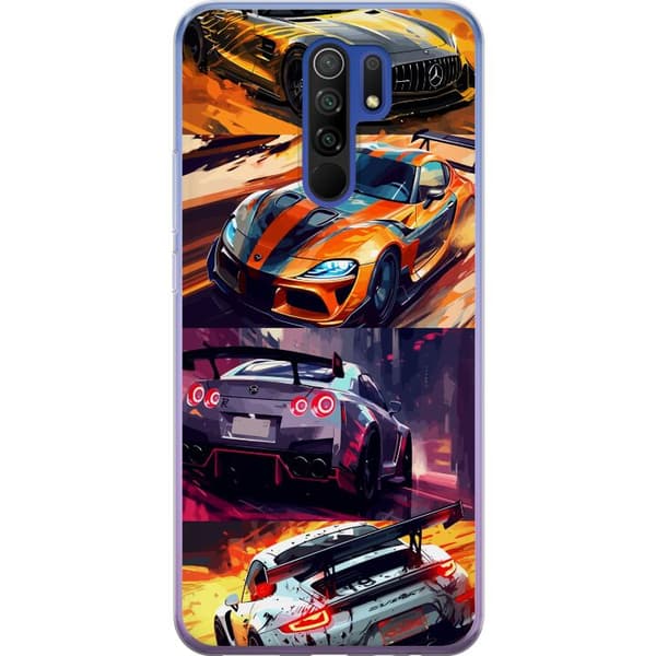 Xiaomi Redmi 9 Gennemsigtig cover Rallyfeber - fartfyldt motiv med rallybiler