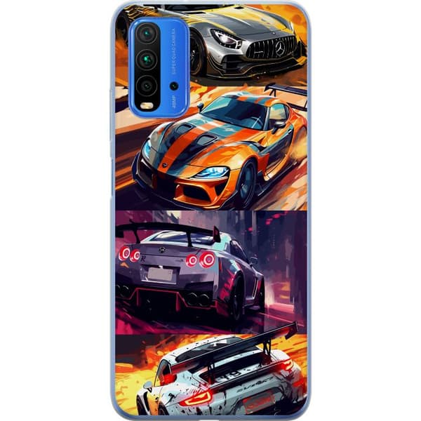Xiaomi Redmi 9T Läpinäkyvä kuori Ralli kuume - vauhdikas teema ralliautoilla