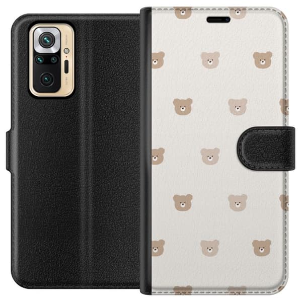 Xiaomi Redmi Note 10 Pro Lompakkokotelo Teddy-tausta - söpöt teddykarhut pehmeällä taustalla