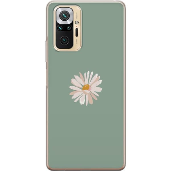 Xiaomi Redmi Note 10 Pro Genomskinligt Skal Grön Minimalblomma – stilren blomma på grön bakgrund