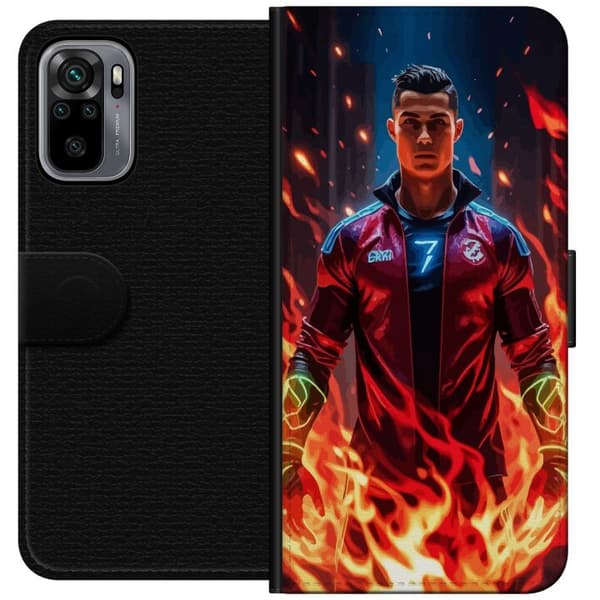 Xiaomi Redmi Note 10S Lompakkokotelo Ronaldo Inferno - jalkapallolegenda liekeissä